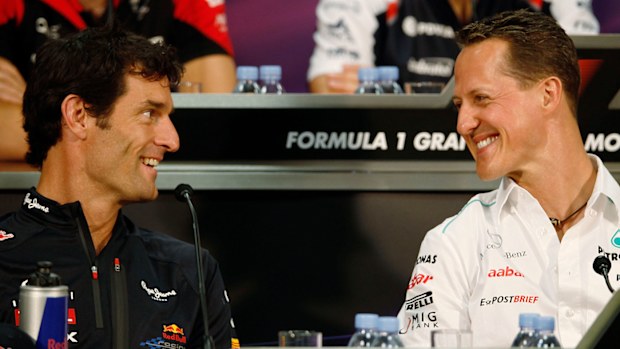 Mark Webber with Michael Schumacher in 2012.