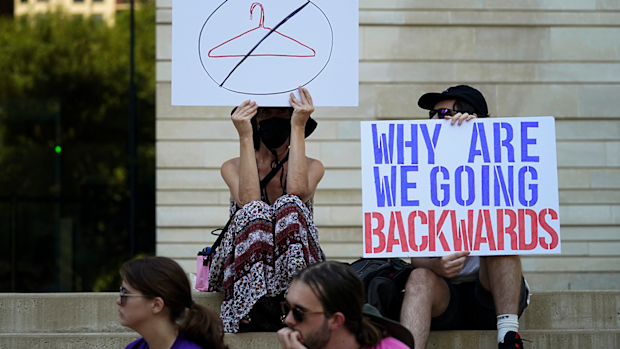  Demonstrators gather at the federal courthouse following the Supreme Court's decision to overturn Roe v. Wade, June 24, 2022, in Austin, Texas.