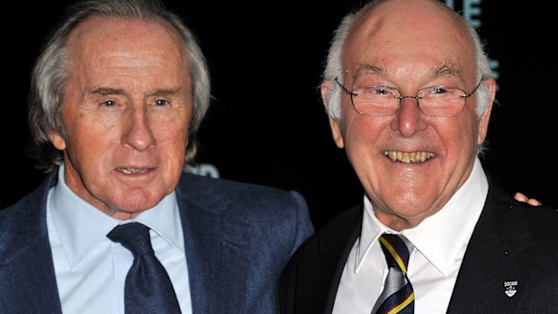 Murray Walker (right) with triple world champion Jackie Stewart.