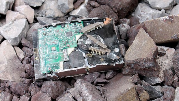 The destroyed hard drive that contained the unpublished novels. (AFP)