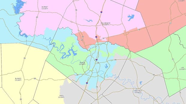 The Austin metropolitan area would be split seven ways under the proposed map.