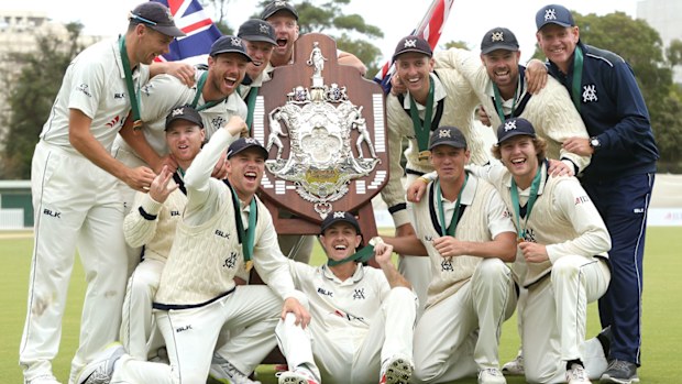 Victoria celebrate winning the Sheffield Shield final