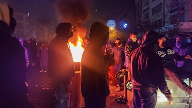 Protesters rally on January 8, 2026 in Tehran, Iran. Demonstrations have been ongoing since December, triggered by soaring inflation and the collapse of the rial, and have expanded into broader demands for political change. 