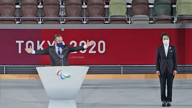 Andrew Parsons, President of the International Paralympic Committee, speaks during the Closing Ceremony 