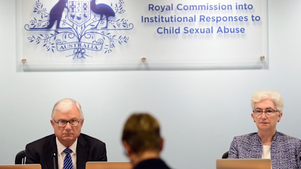 A file image from 2016 of (LtoR) Justice Peter McClellan, Justice Jennifer Coate on the final public hearing into the SCOUTS at the Royal Commission into Institutional Responses to Child Sexual Abuse.