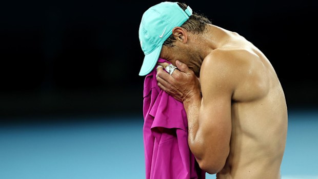 Rafael Nadal of Spain reacts after winning his Men's Singles semi-final match against Matteo Berrettini 