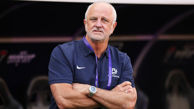 Graham Arnold, Head Coach of Australia looks on prior to the AFC Asian Cup Group B match between Australia and India at Ahmad Bin Ali Stadium on January 13, 2024 in Doha, Qatar. (Photo by Robert Cianflone/Getty Images)