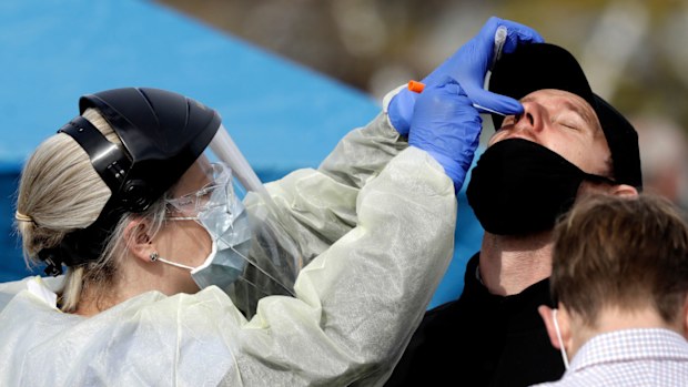 A man being tested for coronavirus in New Zealand.