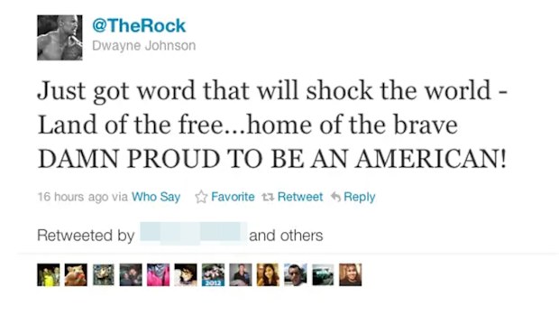 The tweet from action hero Dwayne Johnson that appeared to break the news al-Qaeda leader Osama bin Laden had been killed by a US Navy SEAL team.