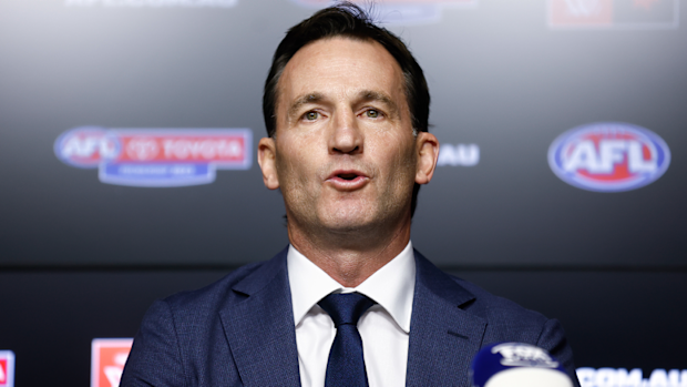 Incoming CEO Andrew Dillon addressed the media during the AFL's CEO announcement.
