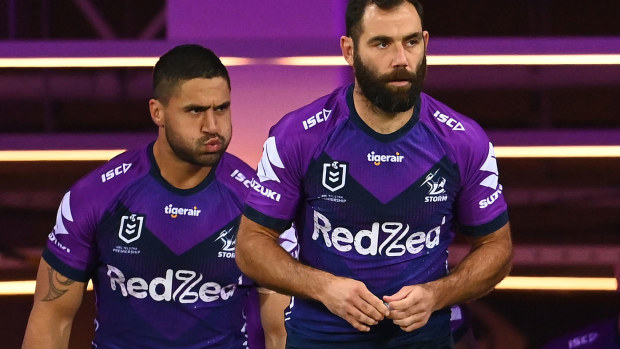 Cameron Smith of the Melbourne Storm takes to the field