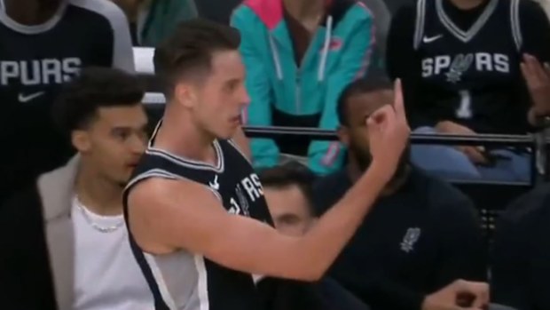 San Antonio Spurs star Zach Collins was ejected for making an "obscene gesture" to a referee.