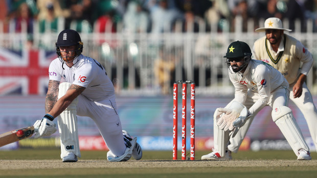 Ben Stokes batting in the first Test against Pakistan in Rawalpindi.
