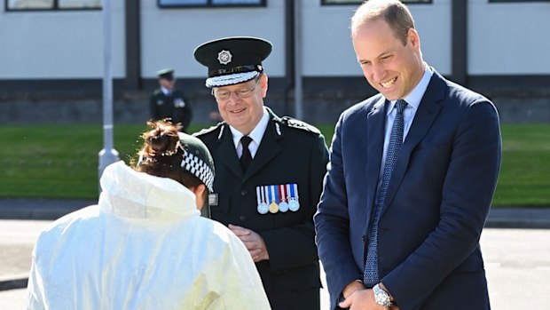 Prince William, Duke of Cambridge meets with Chiefs of the PSNI, Fire Service and Ambulance Service, as he attends a PSNI Wellbeing Volunteer Training course to talk about mental health support within the emergency services at PSNI Garnerville on September 09, 2020 in Belfast, Northern Ireland