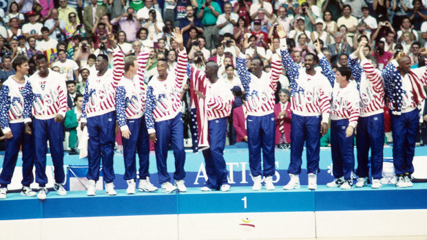 The USA men's basketball team at the Barcelona 1992 Olympics, dubbed "The Dream Team".