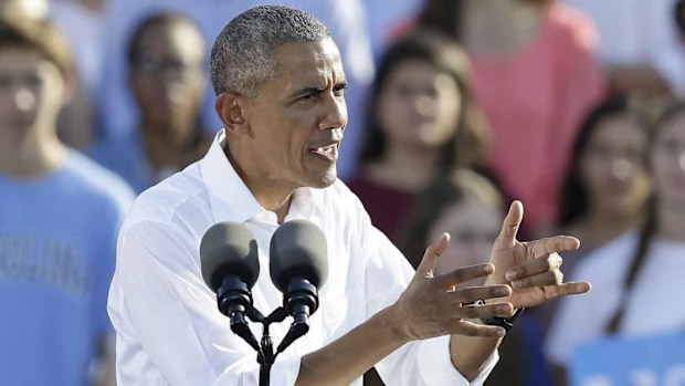 President Barack Obama campaigns for Hillary Clinton in Chapel Hill, North Carolina. (AP)