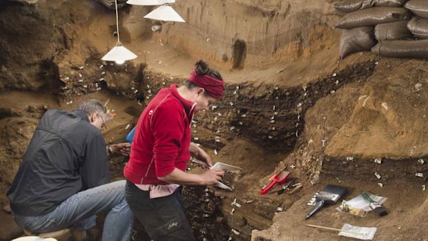 Archaeologists work in Blombos Cave near Cape Town.