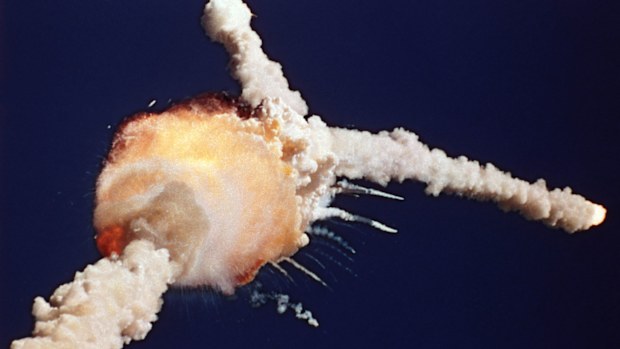 Challenger space shuttle explodes.