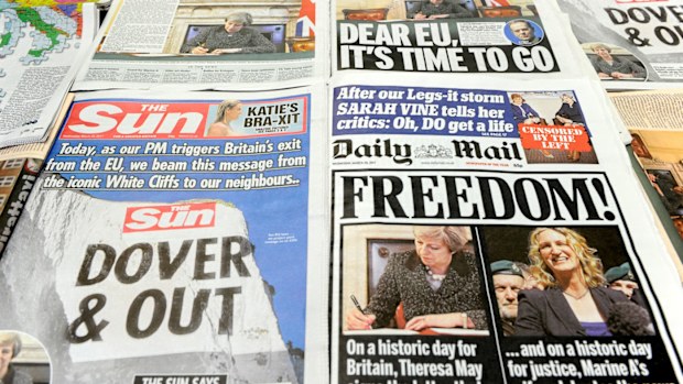 The front pages of British newspapers on the day Article 50 is triggered, officially beginning the UK's exit from the EU. (AFP)