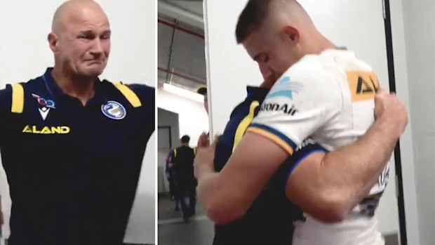 The Arthurs' heartwarming embrace after Jakob's star debut. (Twitter)