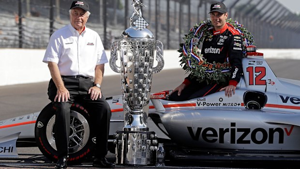 Roger Penske (left) and Will Power with the Indy 500 trophy