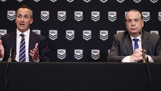 Australian Rugby League Commission Chairman Peter V'landys and National Rugby League Chief Executive Andrew Abdo