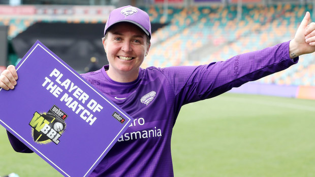 Rachel Priest of the Hobart Hurricanes poses after winning Player of the Match 
