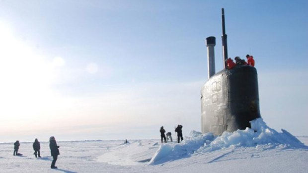 This 2016 photo provided by the U.S. Navy, shows a submarine after breaking through ice in the Beaufort Sea off Alaska's north coast. (AAP)