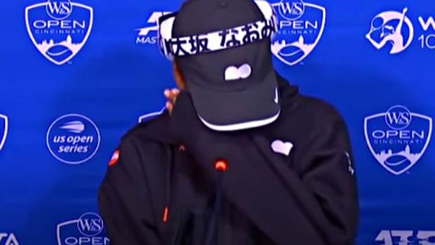 An emotional Naomi Osaka during her media conference at the Cincinnati Open.