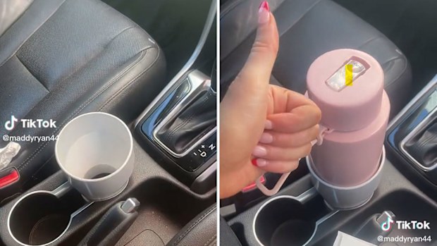 Bunnings car cup holder Frank Green drink bottle pipe invert viral hack TikTok