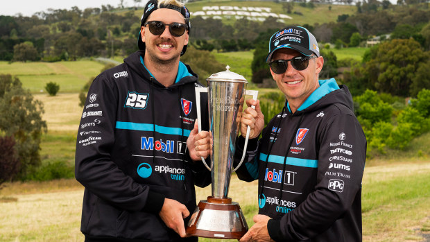 Chaz Mostert and Lee Holdsworth with the Peter Brock Trophy.