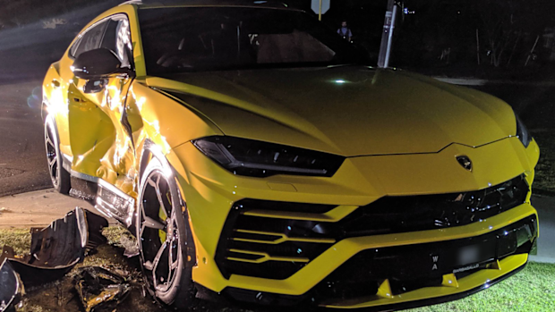 The 14-year-old crashed a stolen vehicle into a yellow Lamborghini. 