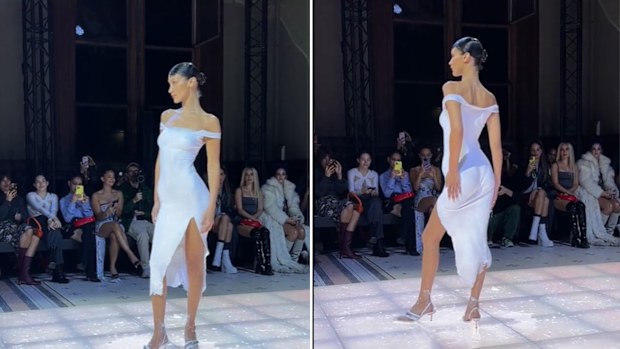 Bella Hadid spray-on dress