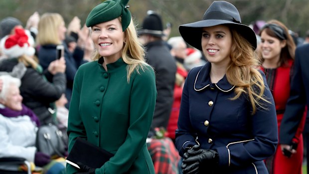 Autumn Phillips and Princess Beatrice arrive to attend the Christmas Day morning church service at St Mary Magdalene Church in Sandringham, Norfolk.