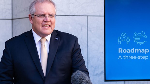 Prime Minister Scott Morrison speaks during a press conference following a National Cabinet meeting 