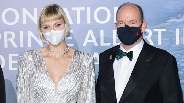Princess Charlene and Prince Albert of Monaco in face masks