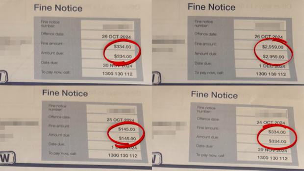 A Sydney motorist has been wrongfully slugged with thousands in fines after an alleged criminal stole her number plates before going on a speeding spree.Homebush resident Emily McKay had her number plates stolen overnight on October 23.