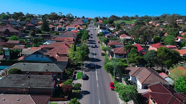 A panoramic aerial view of suburban Sydney housing