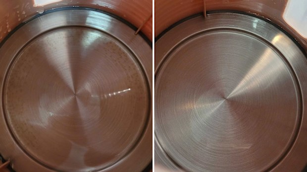 Inside kettle before and after descaling