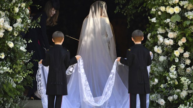 Meghan Markle arrives for her wedding ceremony at St. George's Chapel in Windsor Castle in Windsor, near London, England