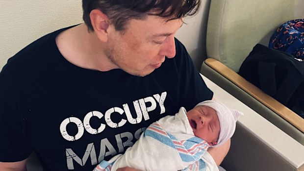 Elon Musk and newborn son