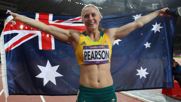 Sally Pearson celebrates winning gold at the London 2012 Olympics.