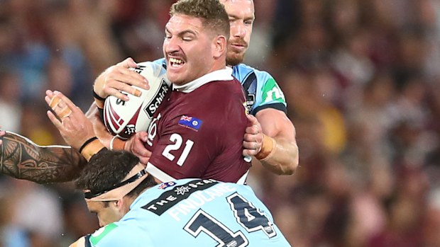 Brenko Lee in action for Queensland during the final game of the 2020 State of Origin series.