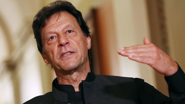 Imran Khan makes a brief statement to reporters