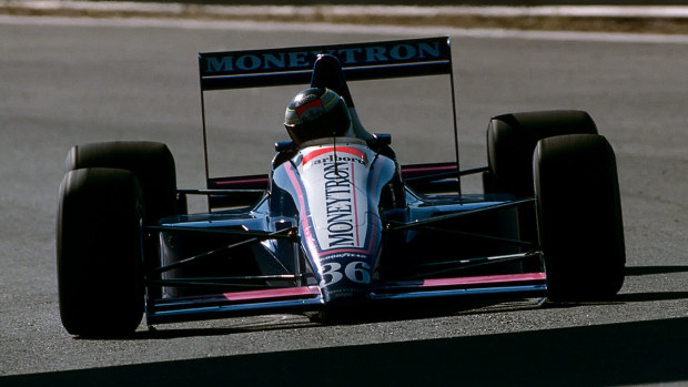 Stefan Johansson on the way to the final podium of his F1 career, for the Onyx team in Portugal in 1989.