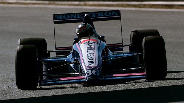 Stefan Johansson on the way to the final podium of his F1 career, for the Onyx team in Portugal in 1989.