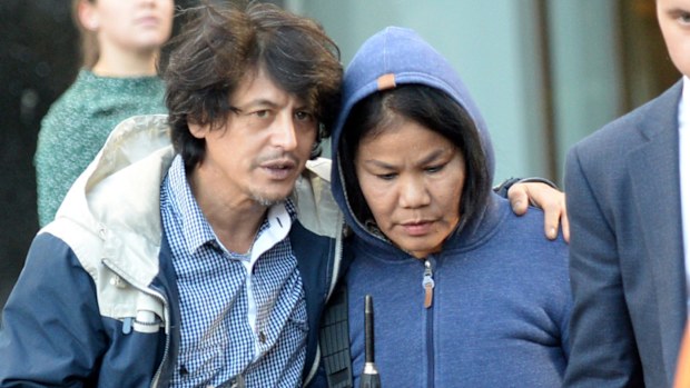 Rungnapha Kanbut (right) leaves the Downing Centre District Court, Sydney, Wednesday, April 10, 2019. 