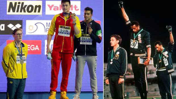 Horton steps down from the podium as Yang received his gold medal