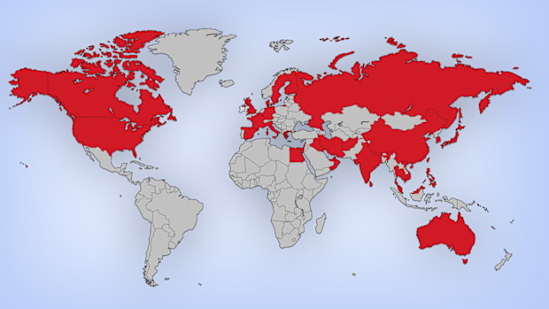 Countries where coronavirus has been detected. Graphic by Tara Blancato