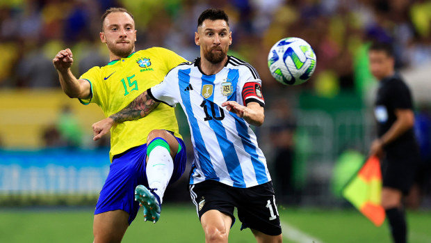 Lionel Messi in action during the Brazil clash.